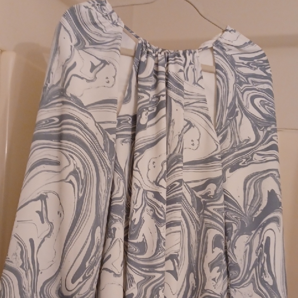 Jonathan Simkhai Grayish Blue and White Patterned Blouse